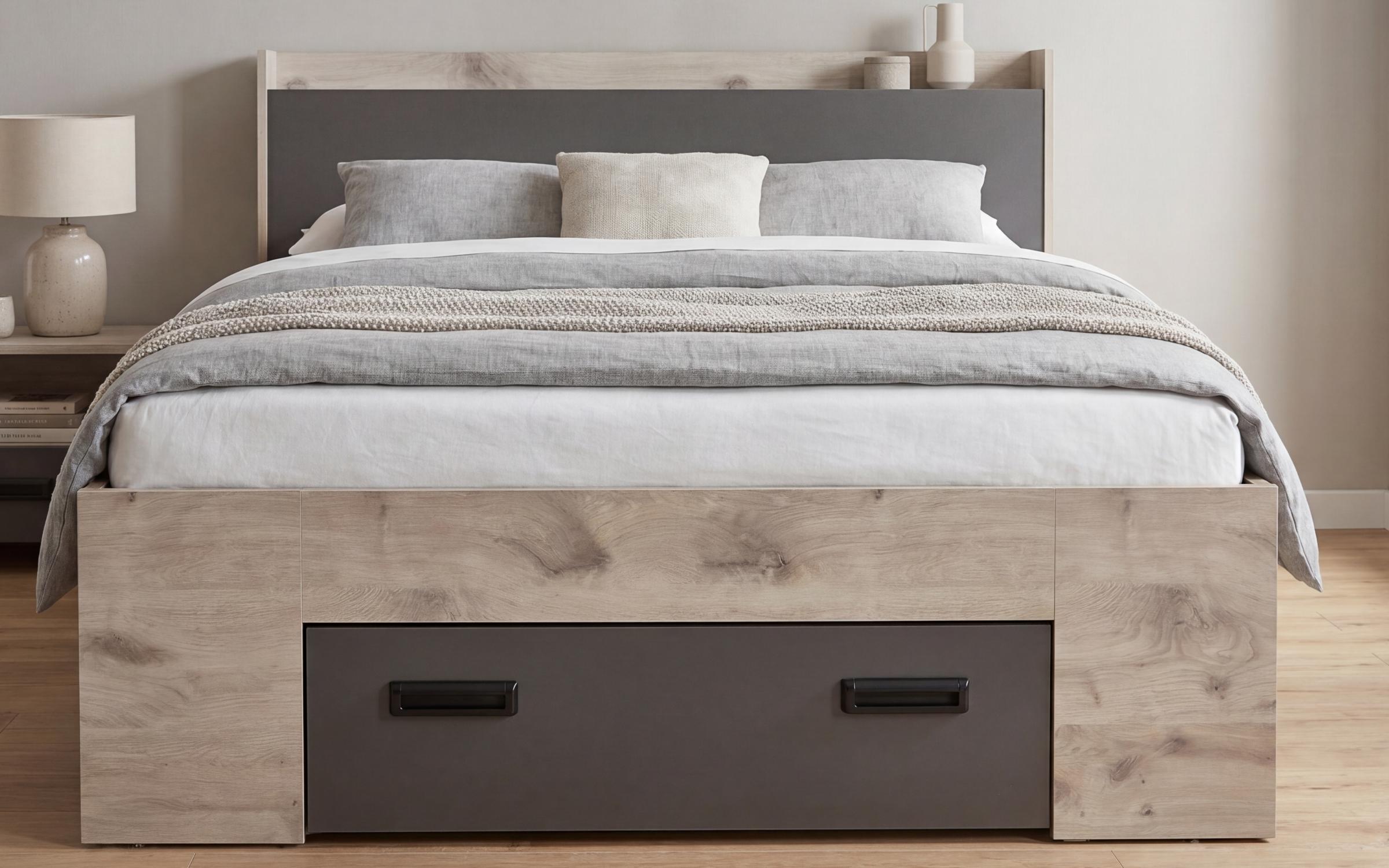 Double bed with storage chest 160/200 Mondy, light Scandinavian oak + anthracite matt  5